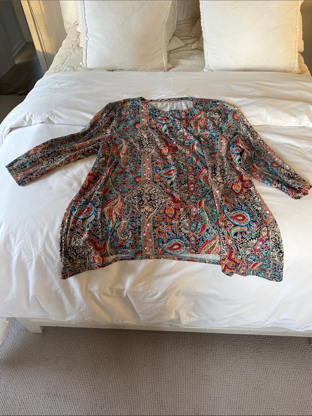 Paisley V-Neck Long Sleeve Top - Multicolor